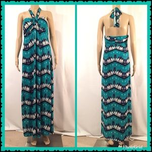 Mlle Gabrielle Long Tropical Halter Dress